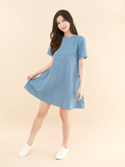 Penelope Panelled Mini Dress - DAG-DD9337-22LightDenimF - Baby Blue - F - D'ZAGE Designs