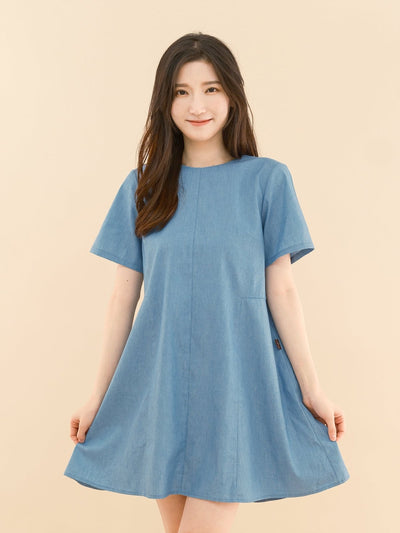 Penelope Panelled Mini Dress - DAG-DD9337-22LightDenimF - Baby Blue - F - D'ZAGE Designs
