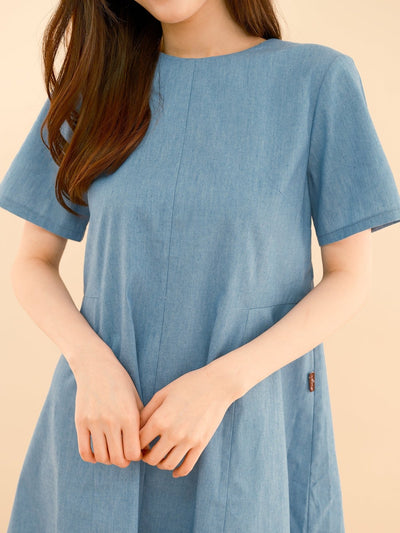 Penelope Panelled Mini Dress - DAG-DD9337-22LightDenimF - Baby Blue - F - D'ZAGE Designs