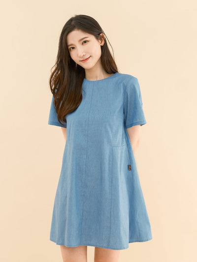 Penelope Panelled Mini Dress - DAG-DD9337-22LightDenimF - Baby Blue - F - D'ZAGE Designs