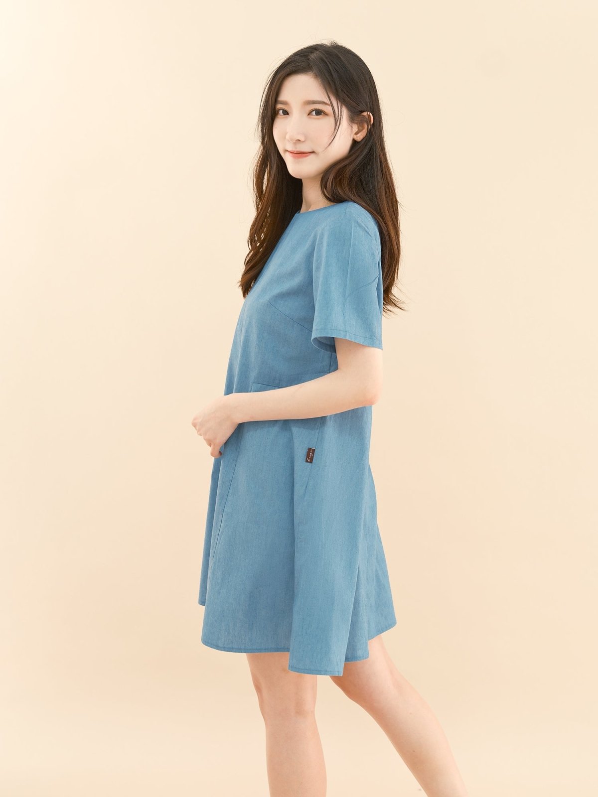 Penelope Panelled Mini Dress - DAG-DD9337-22LightDenimF - Baby Blue - F - D'ZAGE Designs