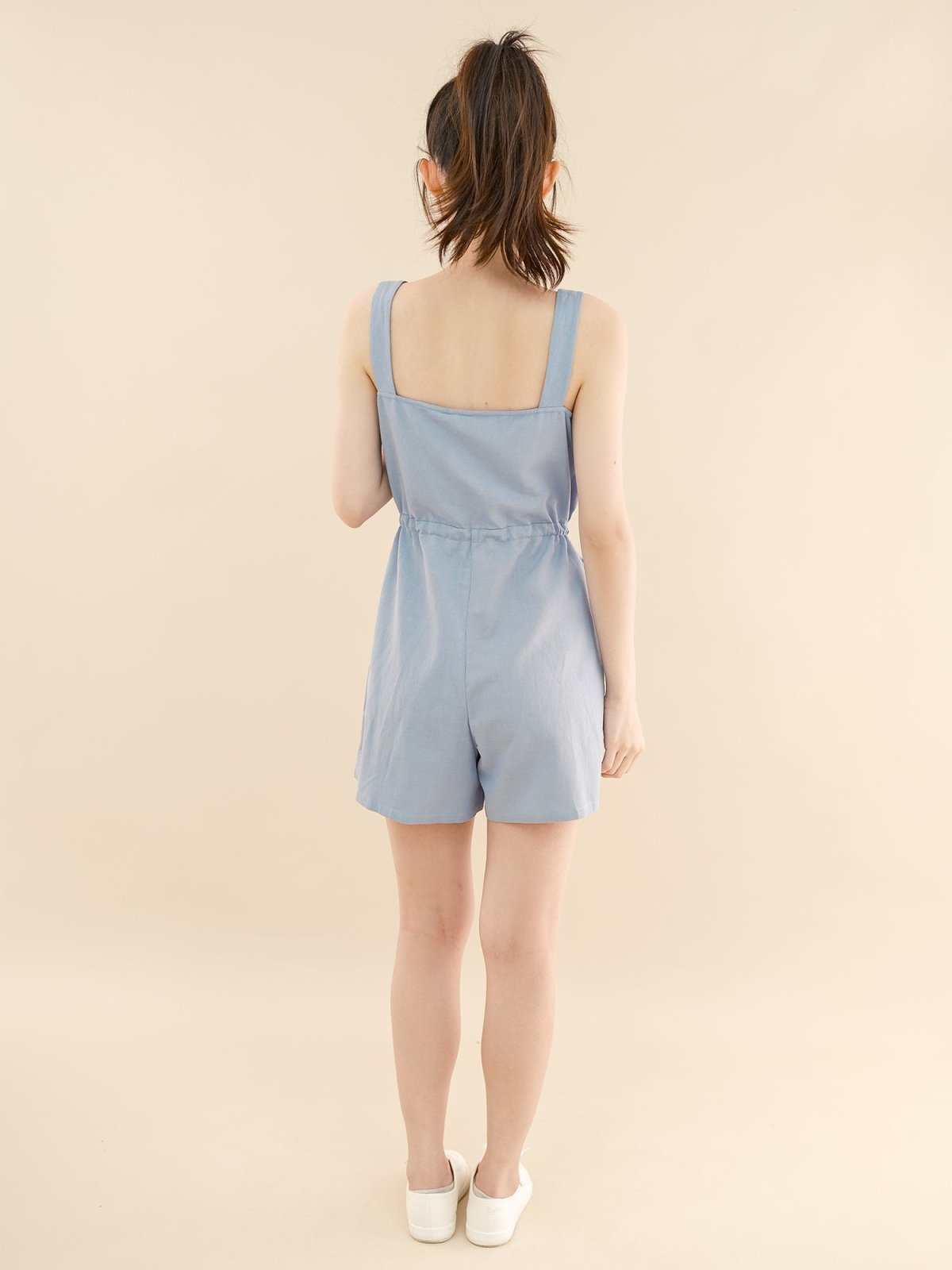 Freya Tie-Waist Button Front Romper - DAG-DD9334-22BabyBlueF - Baby Blue - F - D'ZAGE Designs