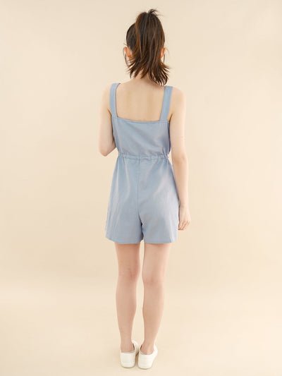 Freya Tie-Waist Button Front Romper - DAG-DD9334-22BabyBlueF - Baby Blue - F - D'ZAGE Designs