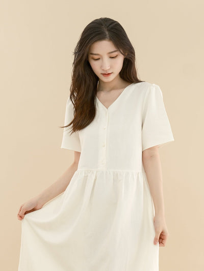 Layla Gathered Maxi Dress - DAG-DD9336-22MochiIvoryF - Mochi Ivory - F - D'ZAGE Designs