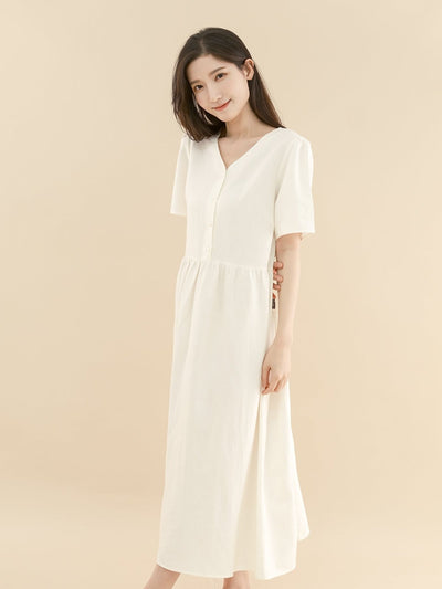 Layla Gathered Maxi Dress - DAG-DD9336-22MochiIvoryF - Mochi Ivory - F - D'ZAGE Designs
