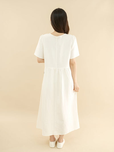 Layla Gathered Maxi Dress - DAG-DD9336-22MochiIvoryF - Mochi Ivory - F - D'ZAGE Designs