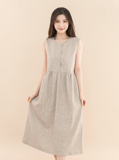 Sleeveless Midi Dress - DAG-DD9044-22BrownF - Beige - F - D'ZAGE Designs