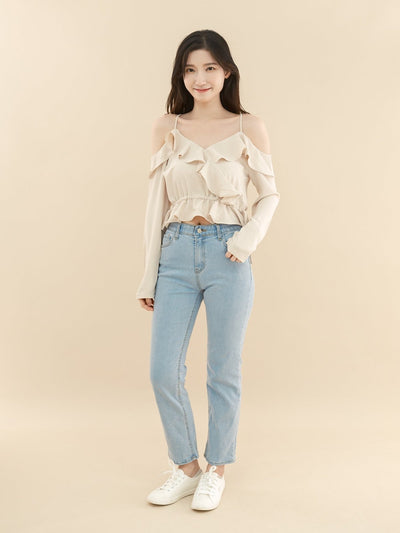 Cold Shoulder Blouse CHAMPAGNE - DAG-DD7837-21ChampagneS - Almond Cream - S - D'ZAGE Designs