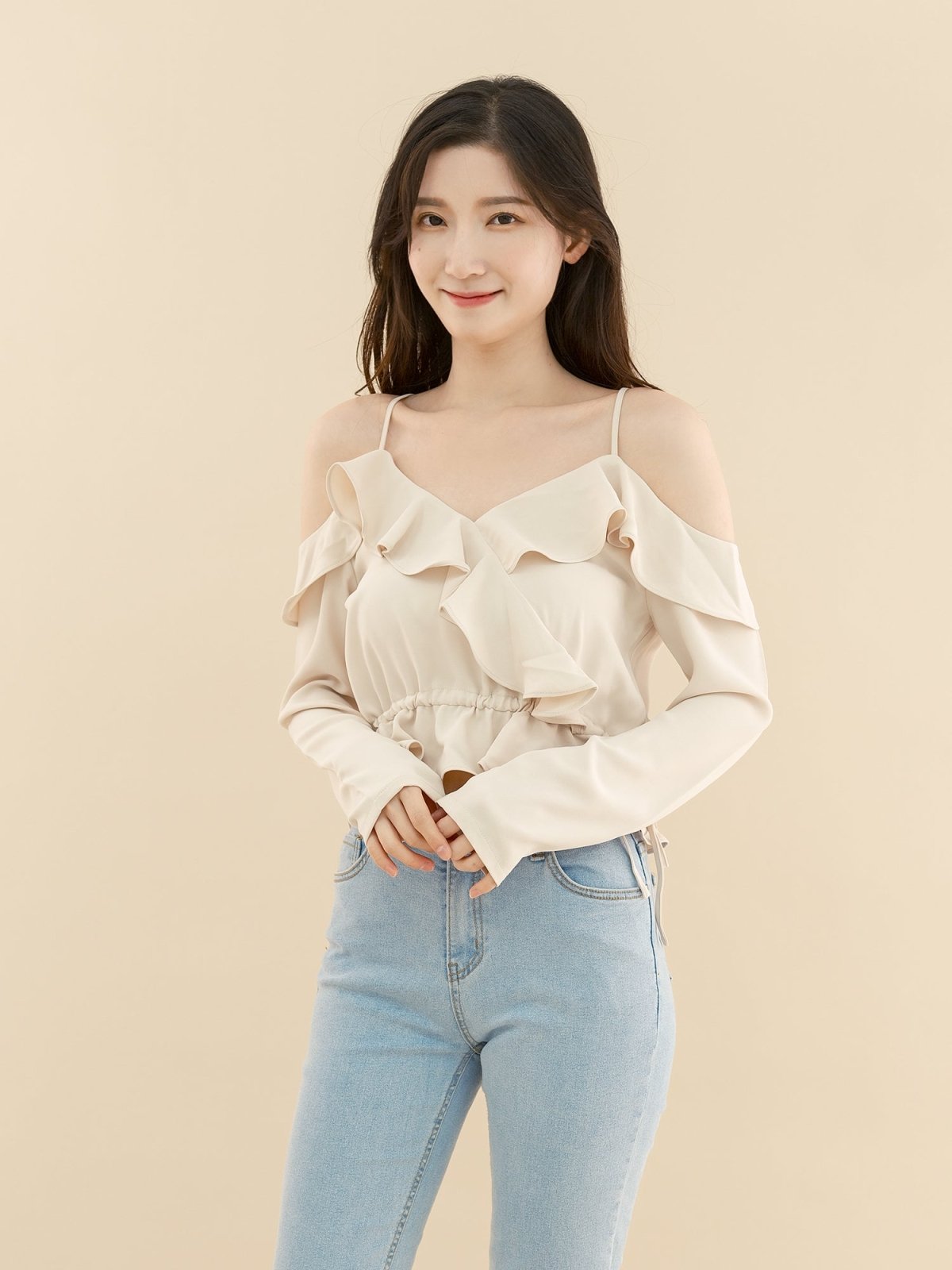Cold Shoulder Blouse CHAMPAGNE - DAG-DD7837-21ChampagneS - Almond Cream - S - D'ZAGE Designs