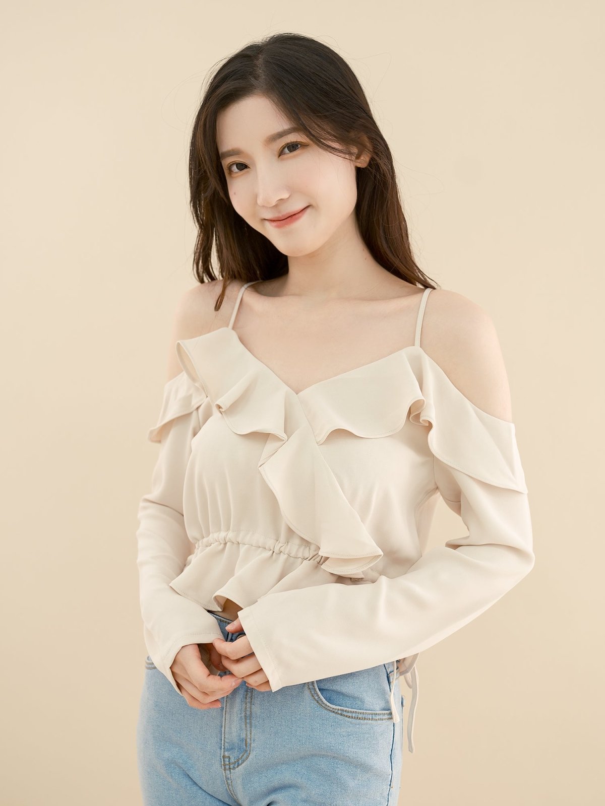 Cold Shoulder Blouse CHAMPAGNE - DAG-DD7837-21ChampagneS - Almond Cream - S - D'ZAGE Designs