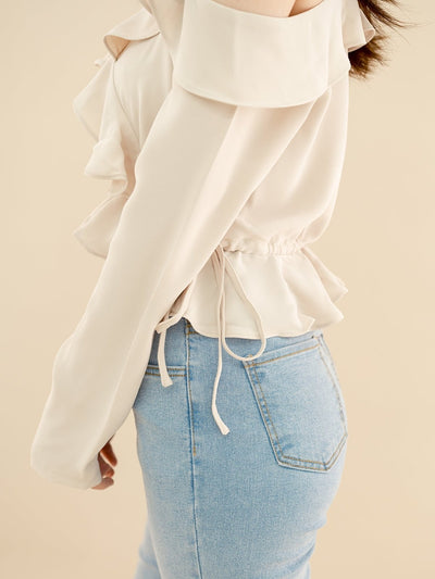 Cold Shoulder Blouse CHAMPAGNE - DAG-DD7837-21ChampagneS - Almond Cream - S - D'ZAGE Designs