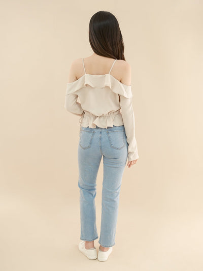 Cold Shoulder Blouse CHAMPAGNE - DAG-DD7837-21ChampagneS - Almond Cream - S - D'ZAGE Designs