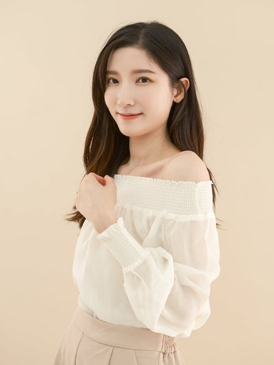 Long Sleeves Elastic Off-Shoulder Top IVORY - DAG-DD7846-21IvoryS - Mochi Ivory - S - D'ZAGE Designs