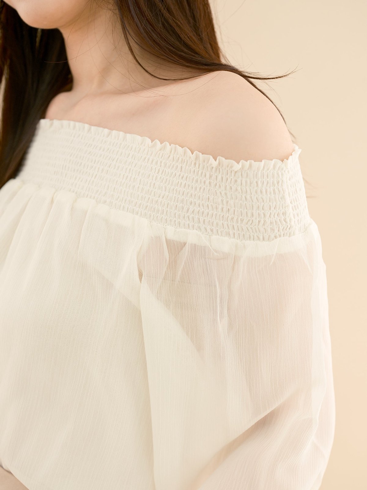 Long Sleeves Elastic Off-Shoulder Top IVORY - DAG-DD7846-21IvoryS - Mochi Ivory - S - D'ZAGE Designs