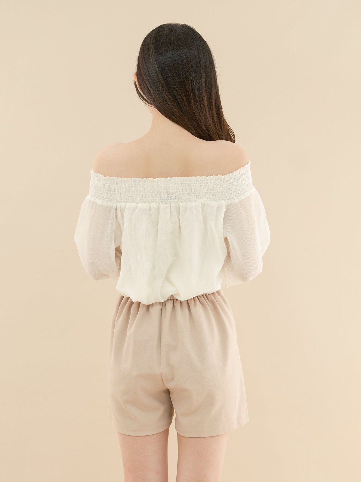 Long Sleeves Elastic Off-Shoulder Top IVORY - DAG-DD7846-21IvoryS - Mochi Ivory - S - D'ZAGE Designs