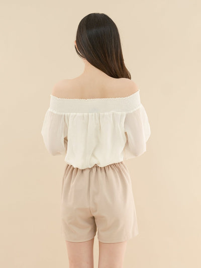 Long Sleeves Elastic Off-Shoulder Top IVORY - DAG-DD7846-21IvoryS - Mochi Ivory - S - D'ZAGE Designs