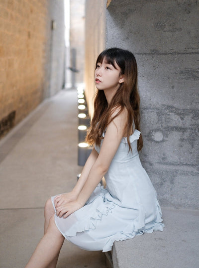 A-Line Ruffle Midi Dress PALE BLUE - DAG-DD7839-21PaleBlueS - Baby Blue - S - D'ZAGE Designs