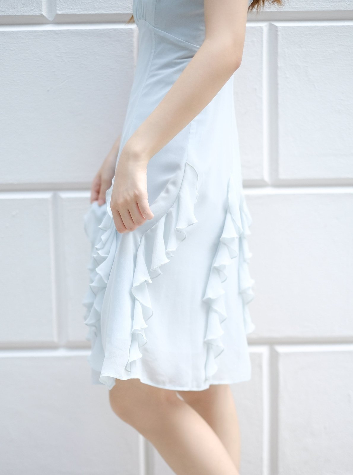 A-Line Ruffle Midi Dress PALE BLUE - DAG-DD7839-21PaleBlueS - Baby Blue - S - D'ZAGE Designs