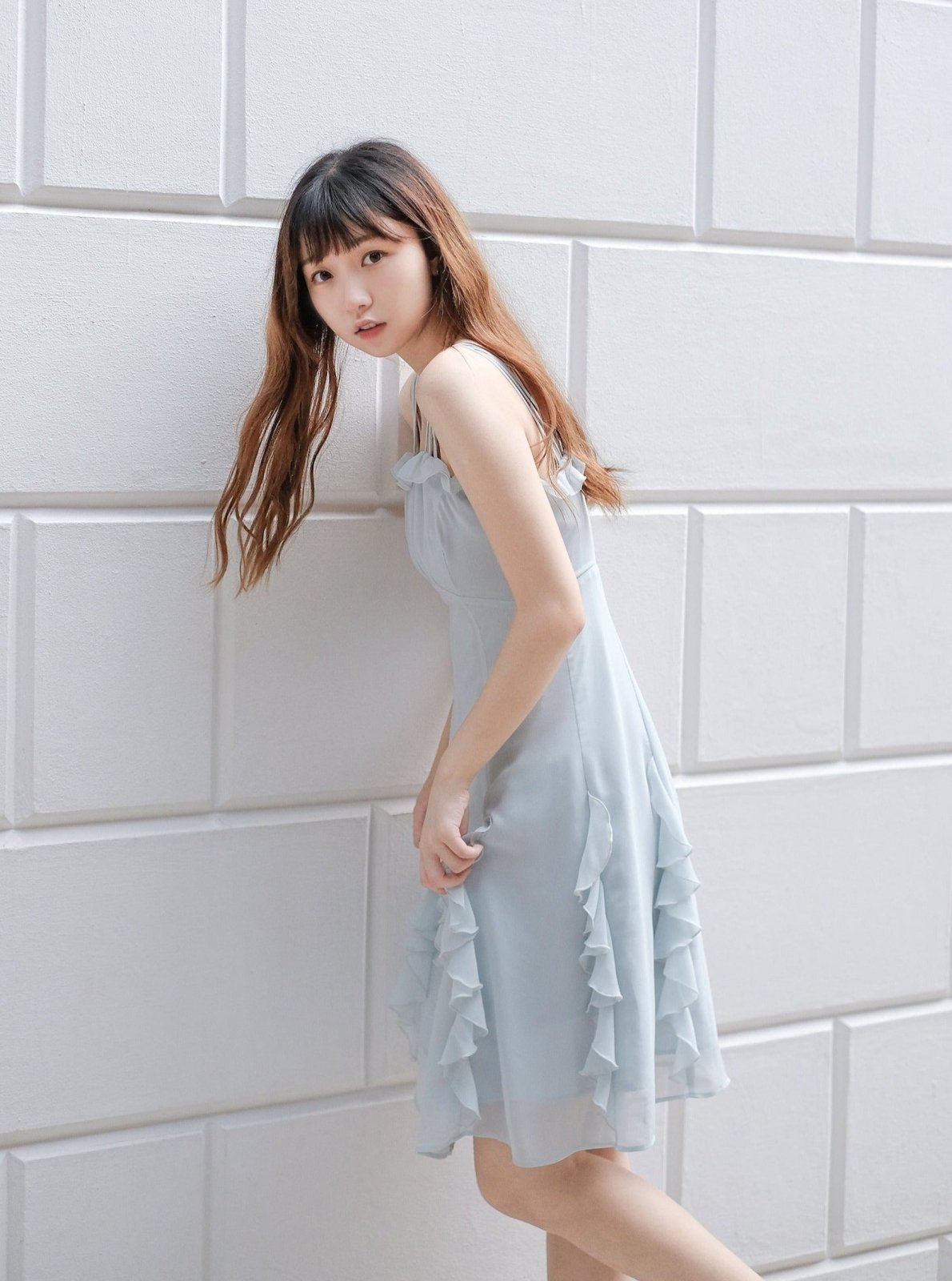 A-Line Ruffle Midi Dress PALE BLUE - DAG-DD7839-21PaleBlueS - Baby Blue - S - D'ZAGE Designs