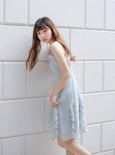 A-Line Ruffle Midi Dress PALE BLUE - DAG-DD7839-21PaleBlueS - Baby Blue - S - D'ZAGE Designs