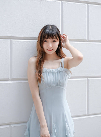 A-Line Ruffle Midi Dress PALE BLUE - DAG-DD7839-21PaleBlueS - Baby Blue - S - D'ZAGE Designs