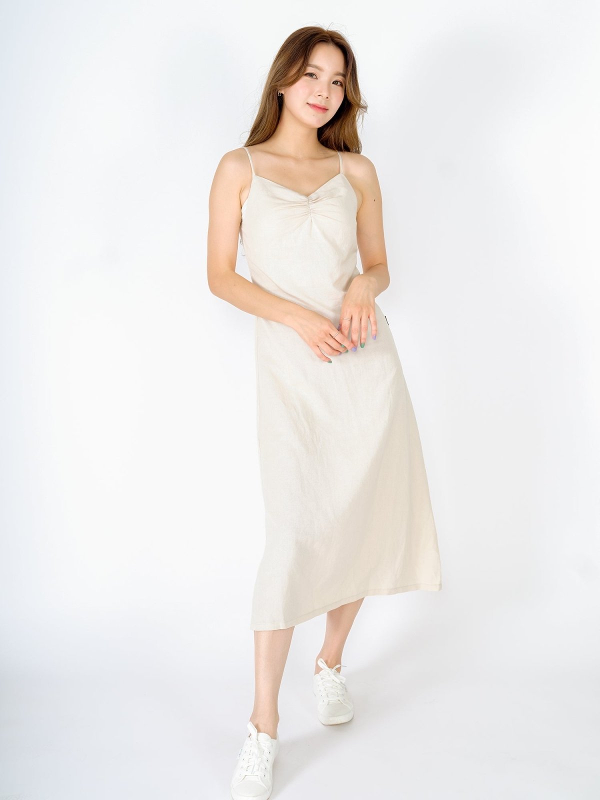 Lowri Ruched Front Cami Dress ALMOND CREAM - DAG-DD9472-22AlmondCreamF - Almond Cream - F - D'ZAGE Designs