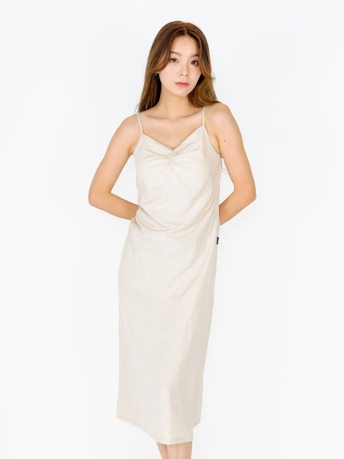 Lowri Ruched Front Cami Dress ALMOND CREAM - DAG-DD9472-22AlmondCreamF - Almond Cream - F - D'ZAGE Designs