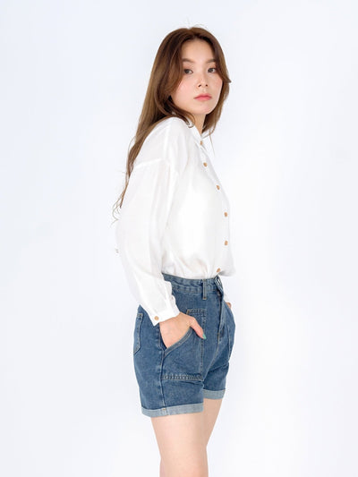 Cleo Semi Transparent Button Down Shirt IVORY - DAG-DD9482-22MochiIvoryF - Marshmallow White - F - D'ZAGE Designs