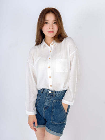 Cleo Semi Transparent Button Down Shirt IVORY - DAG-DD9482-22MochiIvoryF - Marshmallow White - F - D'ZAGE Designs