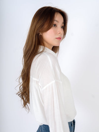 Cleo Semi Transparent Button Down Shirt IVORY - DAG-DD9482-22MochiIvoryF - Marshmallow White - F - D'ZAGE Designs