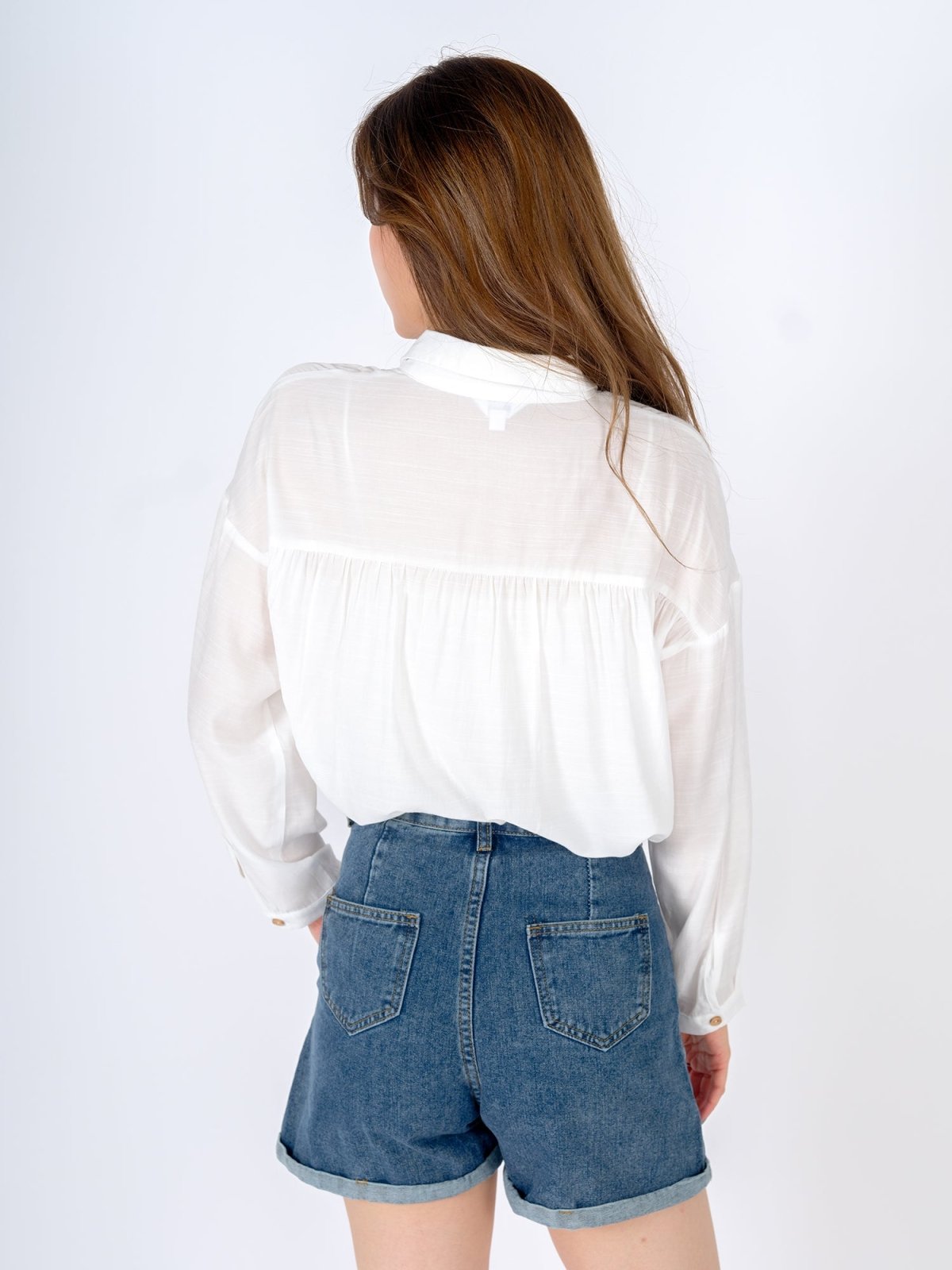 Cleo Semi Transparent Button Down Shirt IVORY - DAG-DD9482-22MochiIvoryF - Marshmallow White - F - D'ZAGE Designs