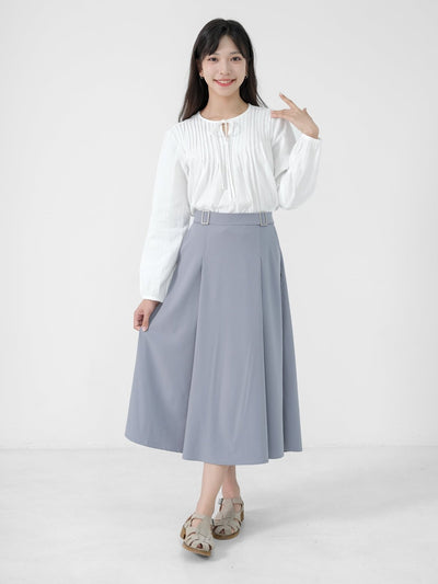 Marina Buckled A-line Midi Skirt - DAG-DD0833-23StoneBlueS - Stone Blue - S - D'ZAGE Designs