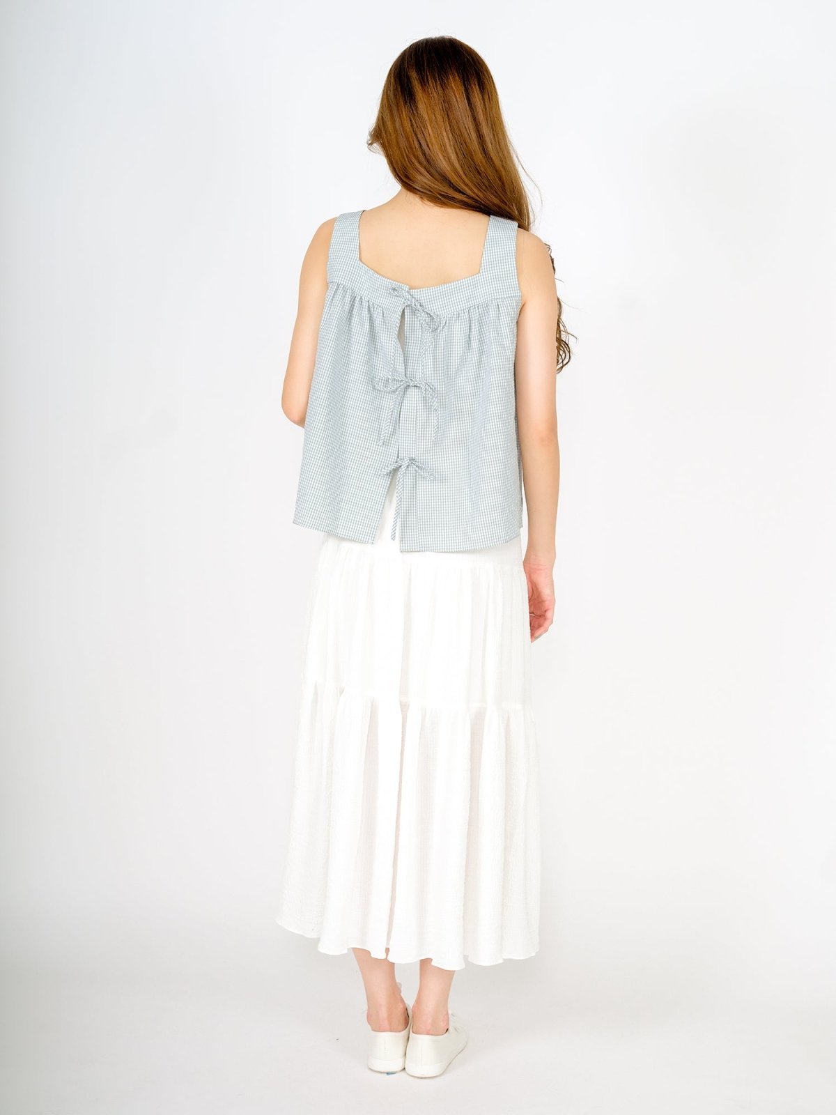 Ruth Flare Tie Back Sleeveless Top CHECKER - DAG-DD9480-22LtGreenGinghamF - Mint White Checkers - F - D'ZAGE Designs