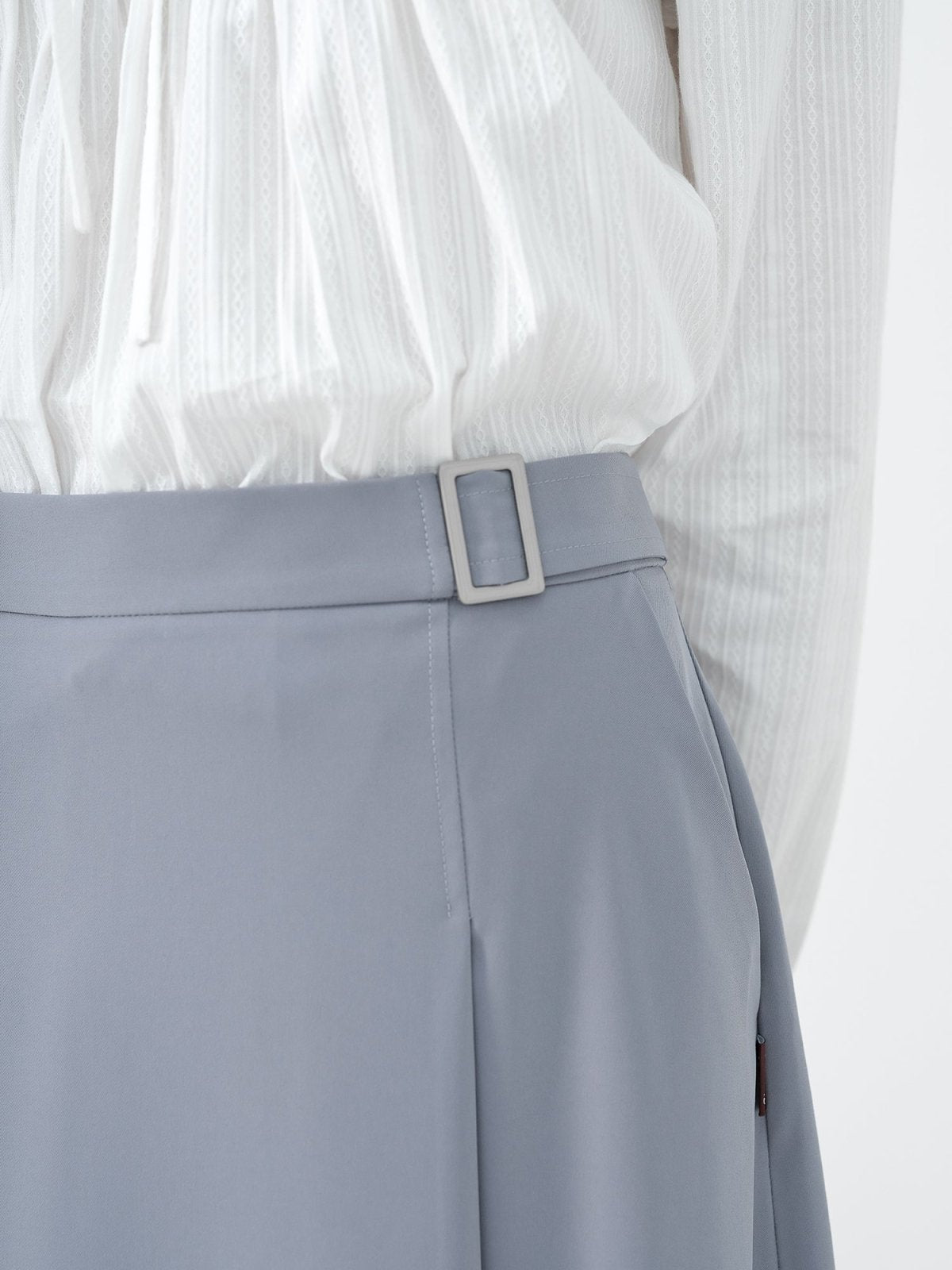 Marina Buckled A-line Midi Skirt - DAG-DD0833-23StoneBlueS - Stone Blue - S - D'ZAGE Designs