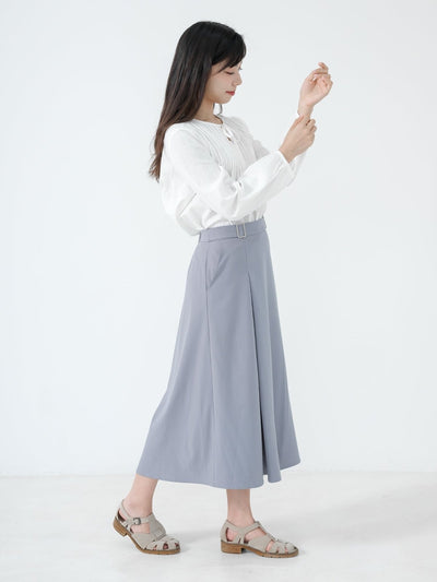 Marina Buckled A-line Midi Skirt - DAG-DD0833-23StoneBlueS - Stone Blue - S - D'ZAGE Designs