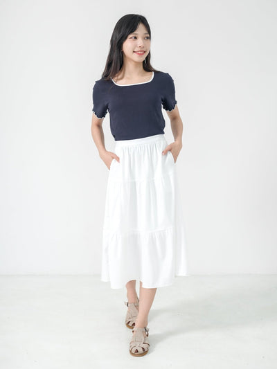 Rena Square Neck Contrast Hem Top - DAG-DD0841-23NavyS - Navy Blue - S - D'ZAGE Designs