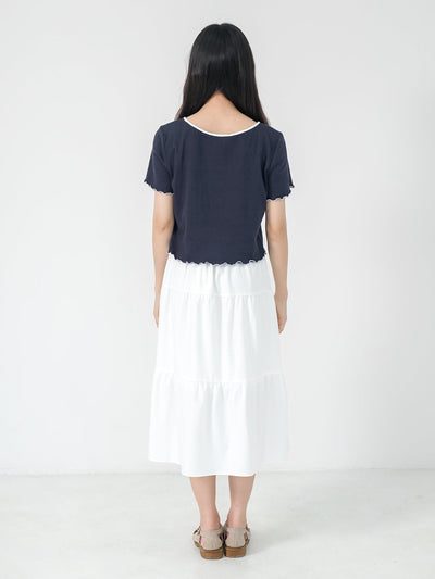 Rena Square Neck Contrast Hem Top - DAG-DD0841-23NavyS - Navy Blue - S - D'ZAGE Designs