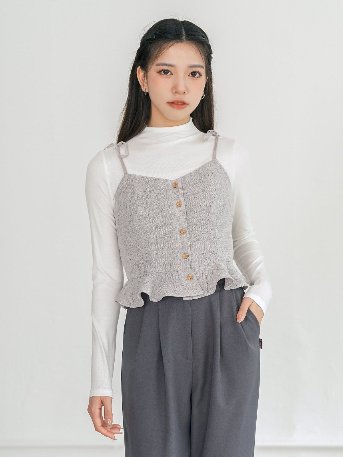 Tay Tie Shoulder Mini Top - DAG-DD0097-23LightGrayS - Gray - F - D'ZAGE Designs