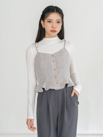 Tay Tie Shoulder Mini Top - DAG-DD0097-23LightGrayS - Gray - F - D'ZAGE Designs