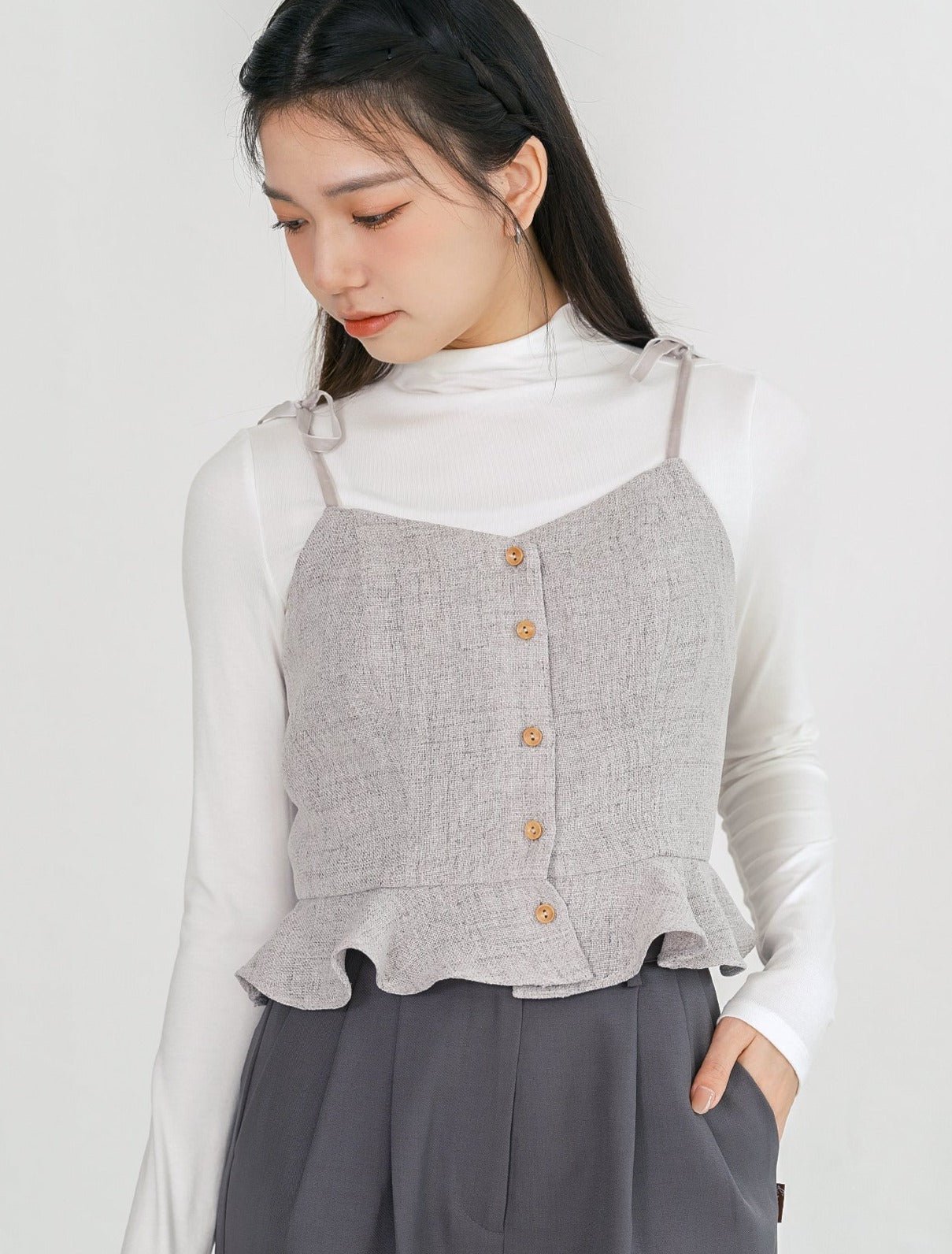 Tay Tie Shoulder Mini Top - DAG-DD0097-23LightGrayS - Gray - F - D'ZAGE Designs