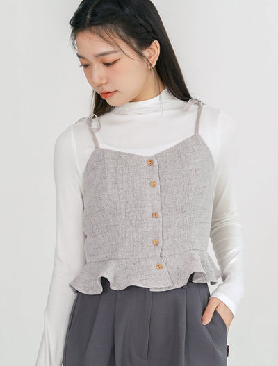 Tay Tie Shoulder Mini Top - DAG-DD0097-23LightGrayS - Gray - F - D'ZAGE Designs