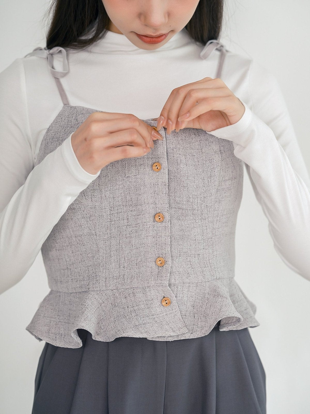 Tay Tie Shoulder Mini Top - DAG-DD0097-23LightGrayS - Gray - F - D'ZAGE Designs