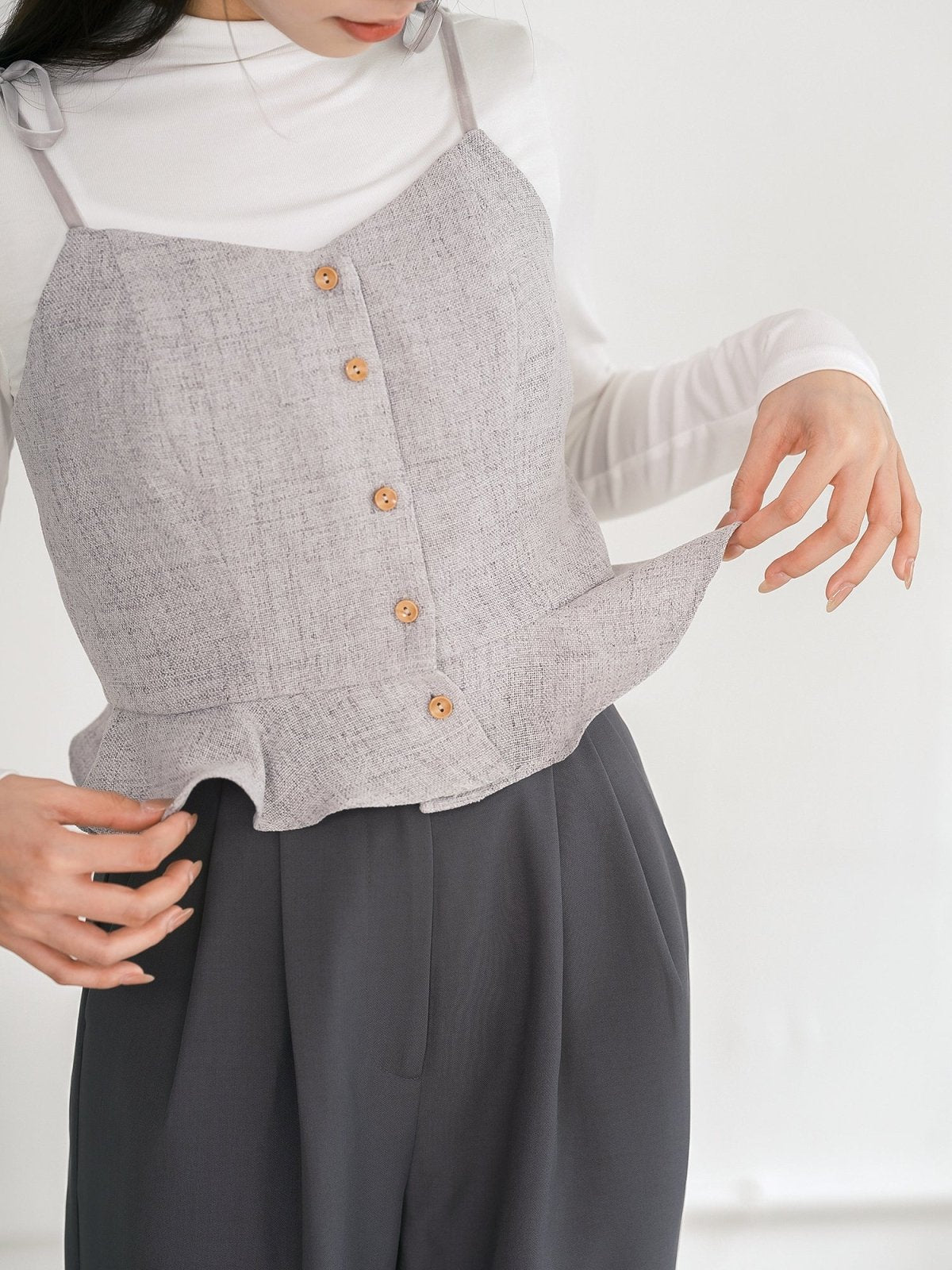 Tay Tie Shoulder Mini Top - DAG-DD0097-23LightGrayS - Gray - F - D'ZAGE Designs
