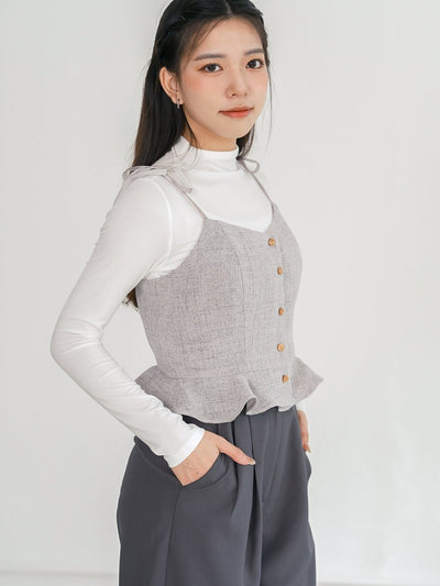 Tay Tie Shoulder Mini Top - DAG-DD0097-23LightGrayS - Gray - F - D'ZAGE Designs