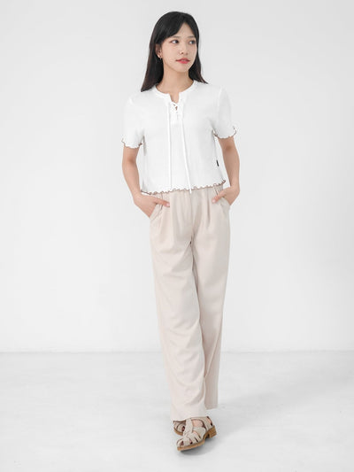 Linalette Lace Up Lettuce Hem Top - DAG-DD0829-23IvoryS - Ivory - S - D'ZAGE Designs