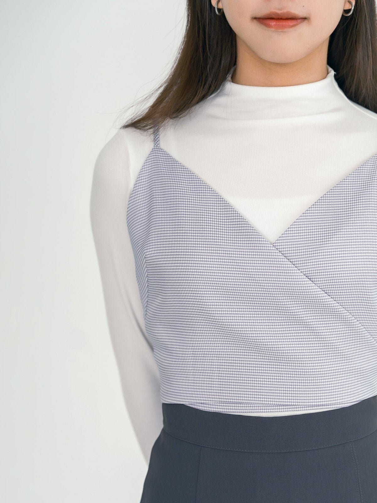 Hala Houndstooth Wrap Mini Top - DAG-DD0156-23BluePlaidS - Blue Lavender - S - D'ZAGE Designs