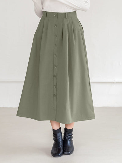 Bess Button Detail Midi Skirt - DAG-G-220090MatchaS - Forest Green - S - D'ZAGE Designs