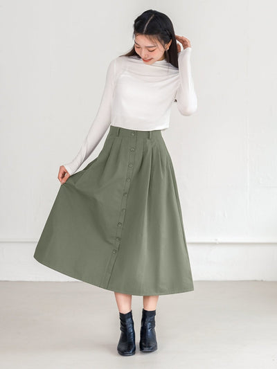 Bess Button Detail Midi Skirt - DAG-G-220090MatchaS - Forest Green - S - D'ZAGE Designs