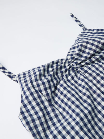 Lowri Ruched Front Cami Dress CHECKER - DAG-DD9472-22ClassNavyF - Blue White Checkers - F - D'ZAGE Designs