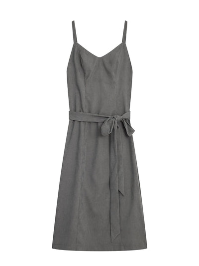 Corduroy Self Tie Maxi Dress - DAG-DD8518-21LightGrayF - Gray - F - D'ZAGE Designs